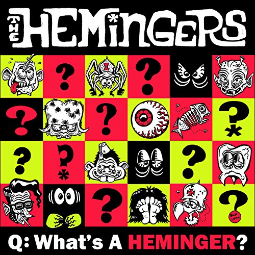 Colorful grid of cartoon monsters and question marks, "The Hemingers" text.