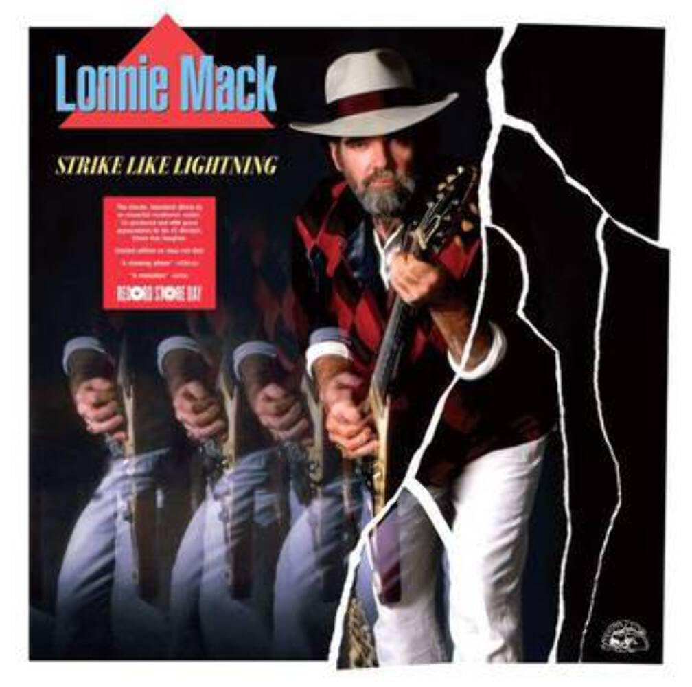 Album cover for Lonnie Mack’s “Strike Like Lightning” featuring a guitarist.