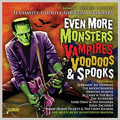 CD cover featuring Frankenstein playing guitar with spooky text and artist names.