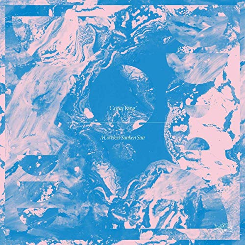 Blue and white abstract album cover for Corey King’s “A Loveless Sunken Sun.”