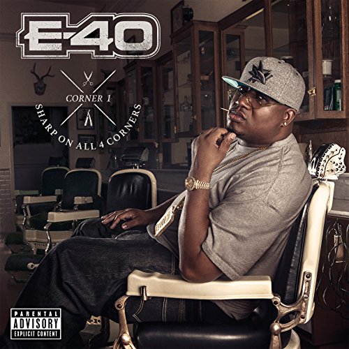 E-40 album cover featuring the rapper seated in a barber chair.