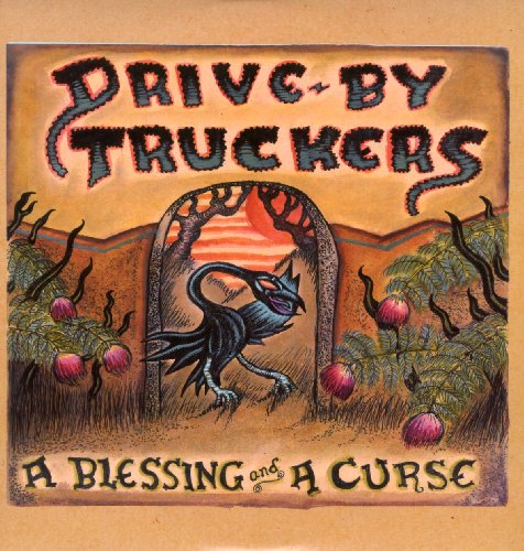 Drive-By Truckers album cover: black cat under an arch, sunset background.