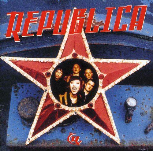 Republica CD cover: band portrait within a large red star.