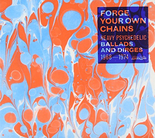 CD cover with swirling blue and orange marbled pattern, text block on right.