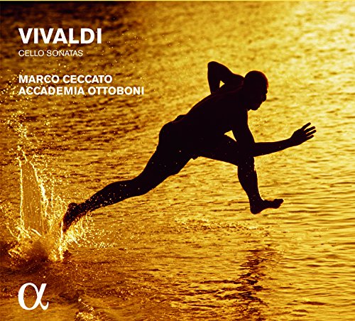 CD cover for Vivaldi's Cello Sonatas featuring a silhouetted runner.