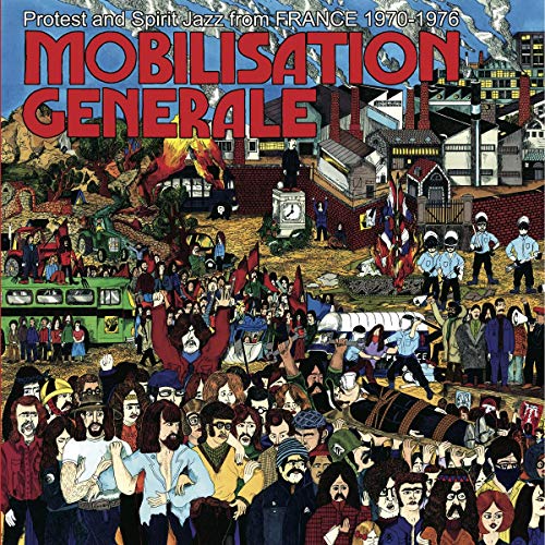 Album cover depicting a crowded protest scene with buildings and vehicles.