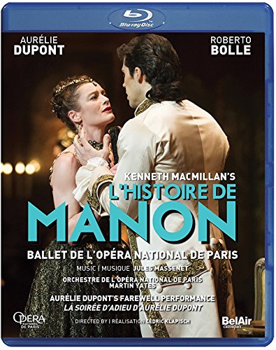 Blu-ray cover for “L’histoire de Manon” ballet featuring dancers in costume.