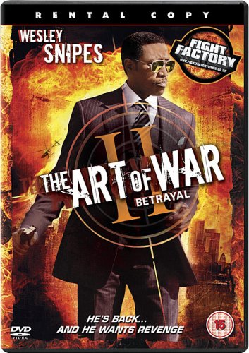 Wesley Snipes wearing sunglasses in front of an explosion on The Art of War DVD.