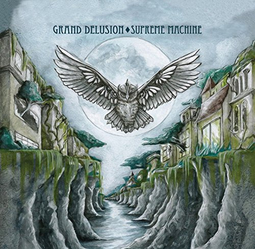 CD cover: owl flying over a town with watercolor-style art.