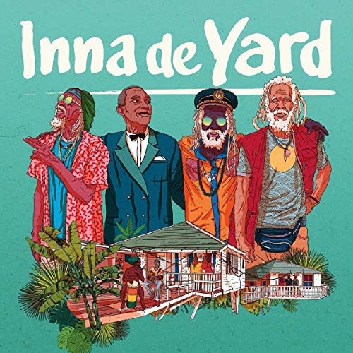 Album cover for "Inna De Yard" featuring four musicians and a tropical scene.