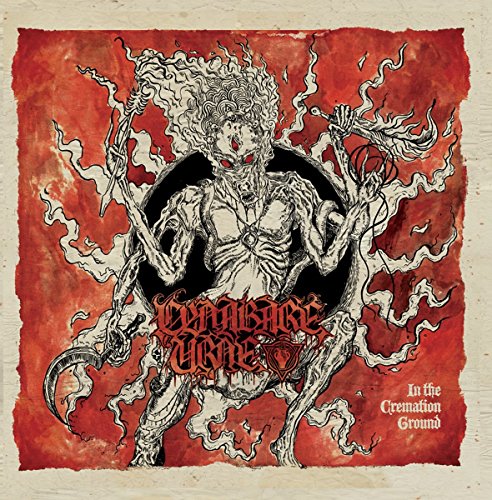 Dark, textured album cover featuring a skeletal figure in a fiery landscape.