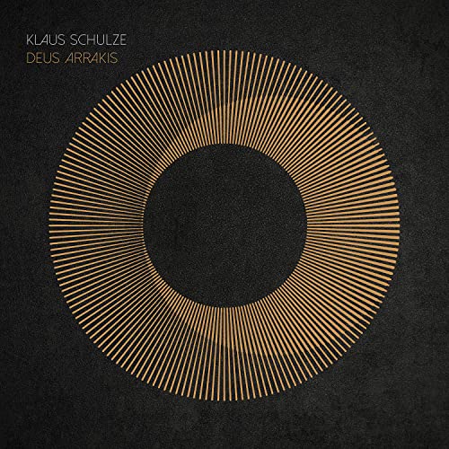 Black album cover with a golden radial circle design, "Deus Arrakis.