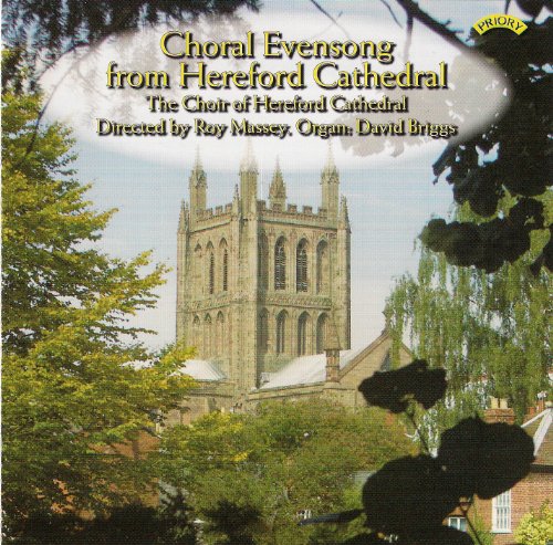 CD cover: Hereford Cathedral tower framed by green foliage.