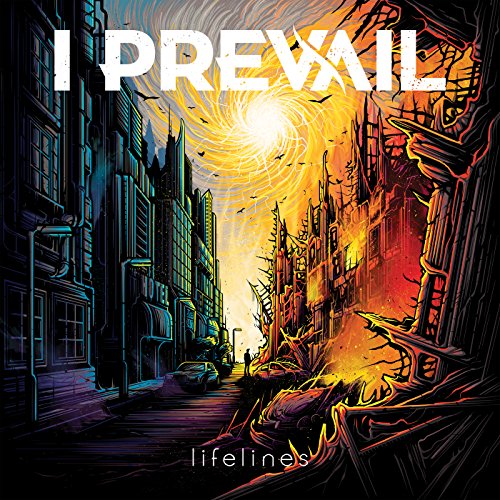 I Prevail "Lifelines" CD cover: illustrated cityscape in fiery chaos.