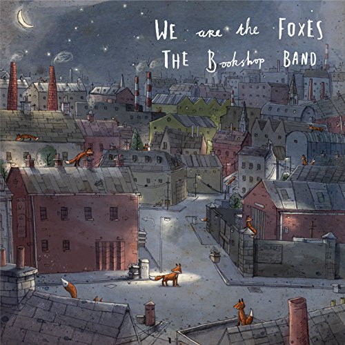 Painted album cover with a nighttime cityscape and many foxes.