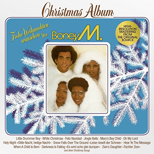 Boney M. Christmas Album vinyl record cover with group portrait and snowflakes.