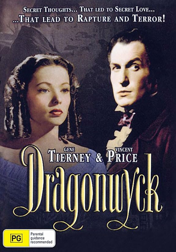 Dragonwyck" DVD cover featuring Gene Tierney and Vincent Price in dramatic poses.