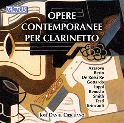 CD cover for "Jose Daniel Cirigliano - Contemporary Clarinet Works" with abstract art.
