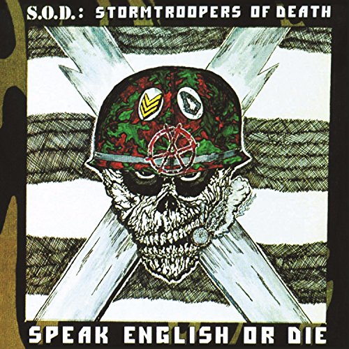 Album cover featuring a skull in a camouflage helmet against a crossed lightning bolt background.