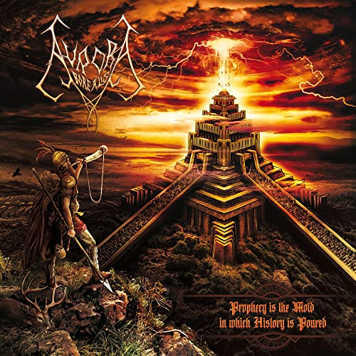 Epic fantasy album cover featuring a warrior and a massive tiered temple.