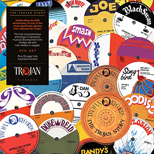 CD cover for “The Trojan Story,” featuring overlapping record label designs.