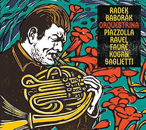 CD cover: man playing a French horn with floral background.