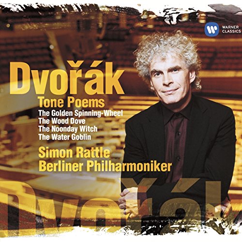 CD cover featuring conductor Sir Simon Rattle and text “Dvorak Tone Poems”.