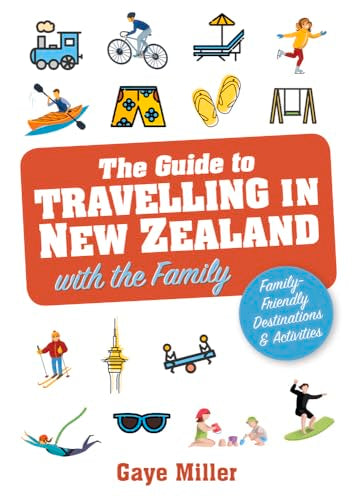 Book cover with travel icons and title: “The Guide to Travelling in New Zealand.”