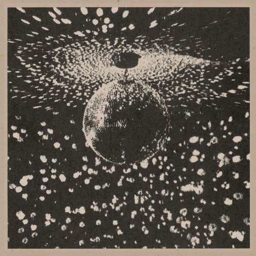 A high-contrast, sepia-toned image of a disco ball reflecting light against a dark background.