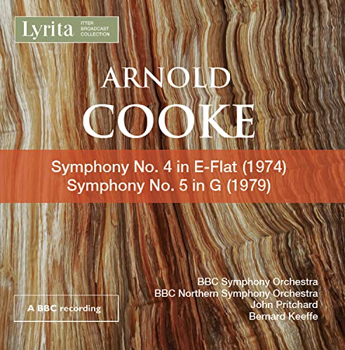 CD cover for Arnold Cooke symphonies with woodgrain background.