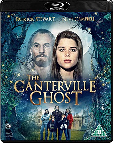 Blu-ray cover for "The Canterville Ghost" featuring Patrick Stewart and Neve Campbell.