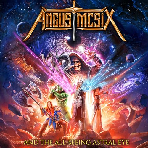 Fantasy album cover with figures, a skull, and cosmic imagery.