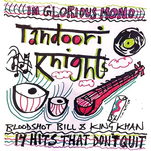 Hand-drawn album cover for “Tandoori Knights” vinyl, featuring eyes and instruments.
