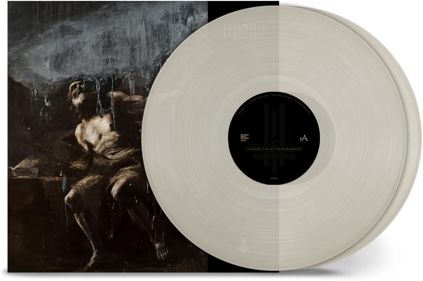 Behemoth vinyl record with translucent off-white disc and dark album cover art.