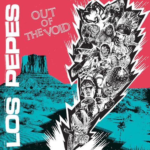 Album cover for Los Pepes’ “Out Of The Void” with desert and figures.