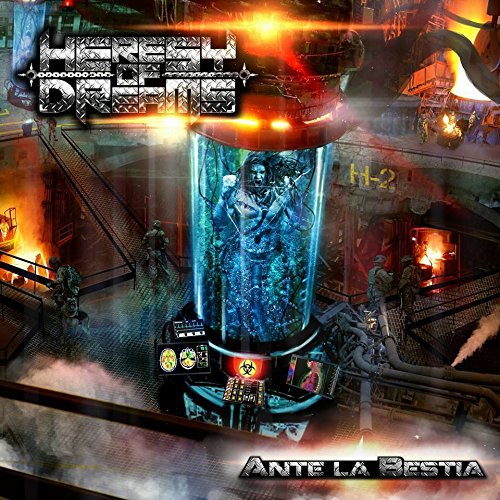 CD cover: futuristic, dystopian scene with a figure in a glowing tube.