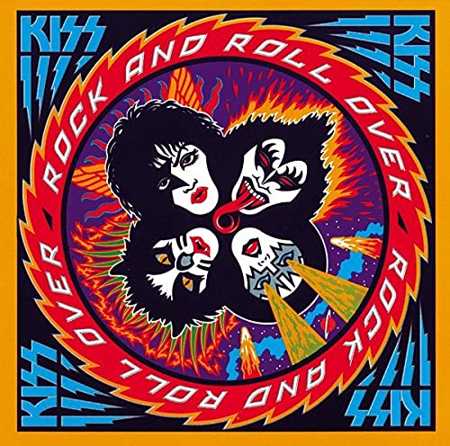 Kiss “Rock And Roll Over” CD cover with band members’ illustrated faces.