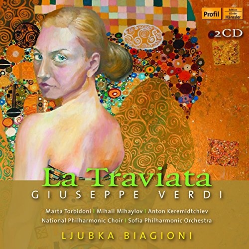 CD cover for Verdi’s “La Traviata” featuring a painted portrait of a woman.