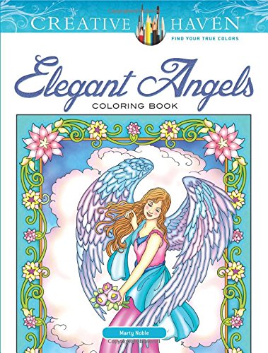 Coloring book cover featuring an angel with ornate floral border.