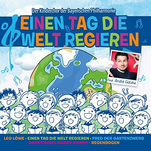 CD cover with cartoon children, a globe, and a portrait of André Gatzke.