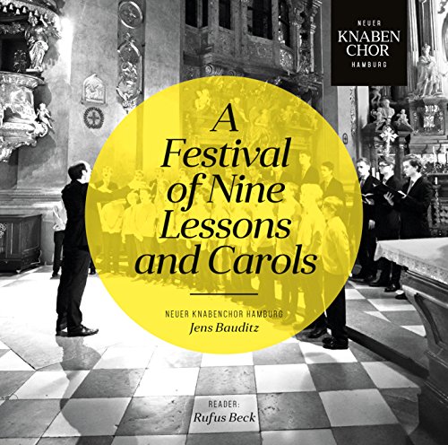 CD cover: boys choir, yellow circle, church interior, text “A Festival of Nine Lessons”.