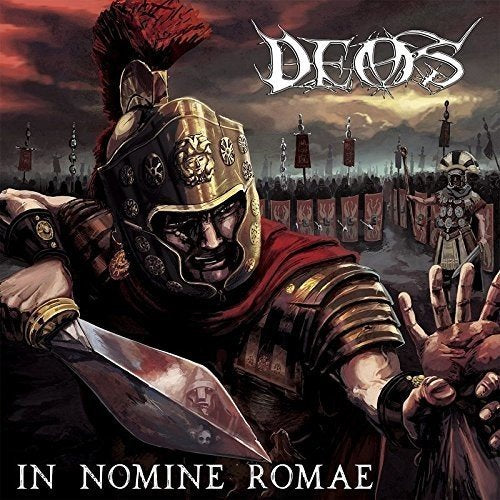 CD cover: Roman soldier in helmet, holding a dagger, battle scene background.