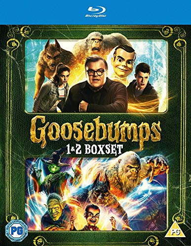 Blu-ray cover for "Goosebumps 1 & 2" featuring monsters and characters.