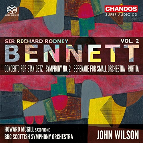 CD cover for Bennett orchestral works featuring abstract colorful artwork.