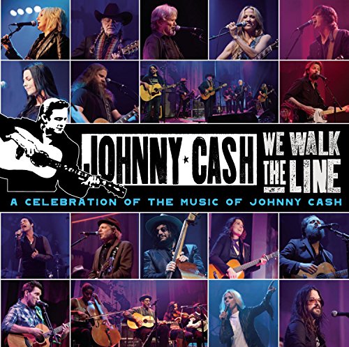 Johnny Cash tribute album cover with collage of musicians performing.