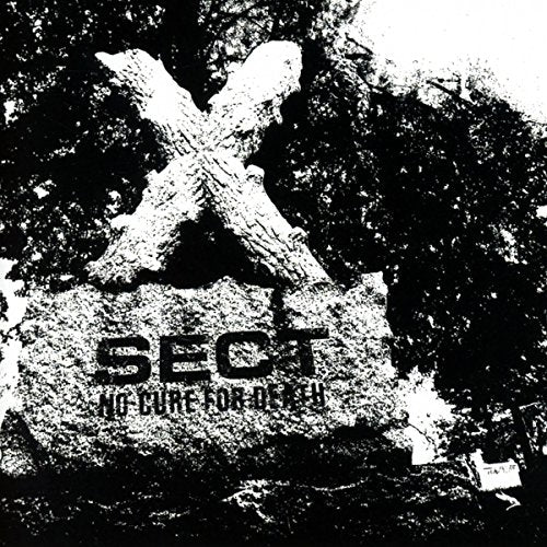 Black and white image of a wooden cross and the word "SECT".
