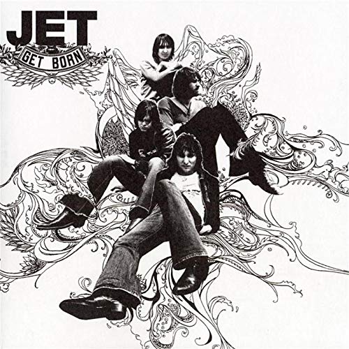 Black and white album cover featuring the rock band Jet.