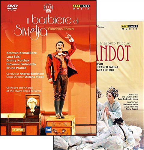 Two opera DVD cases: *Il barbiere di Siviglia* and *Turandot*.