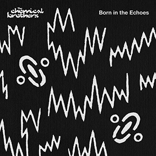 Album cover with white jagged lines and abstract shapes on a black textured background.