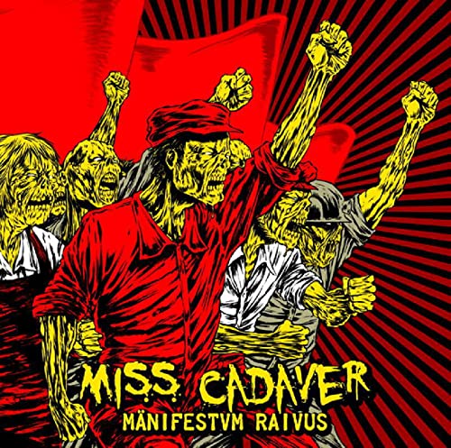 Zombie-like figures with raised fists on a red and black album cover.